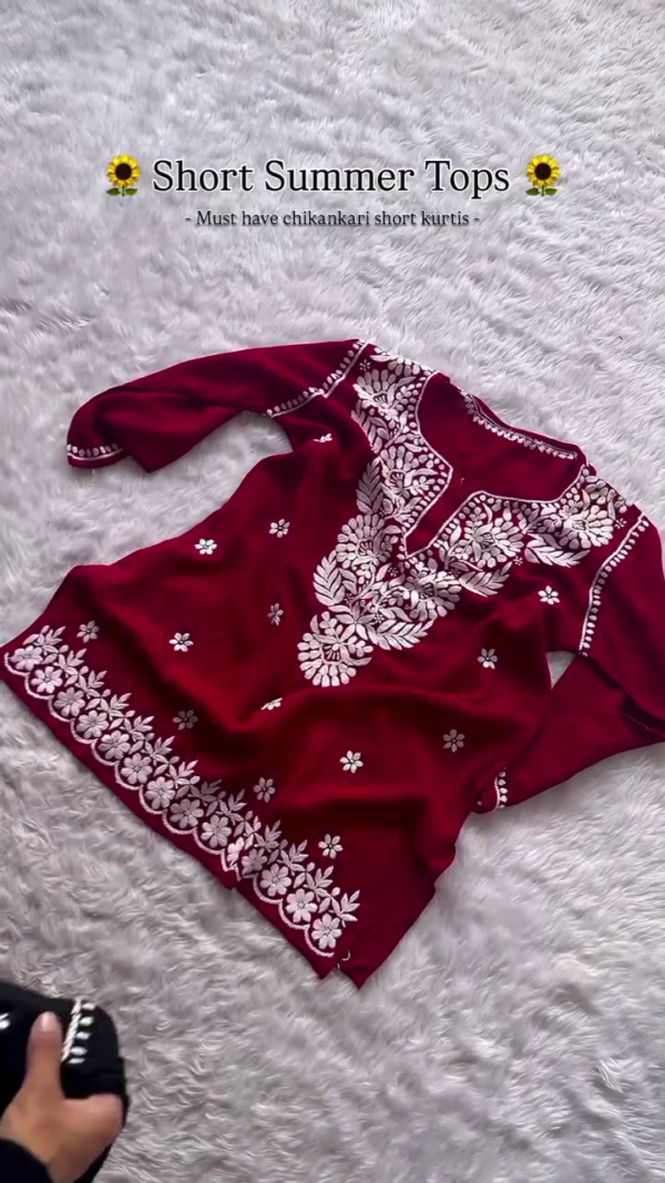 Breathable Chikankari Embroidered Short Kurtis for Women Perfect Lightweight Cotton Tops for Summer in Vibrant Colors and Intricate Floral Designs Ideal for Daily Wear, Casual Outings, and Ethnic Styling