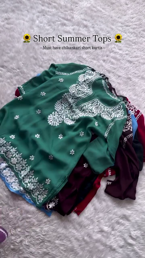 Breathable Chikankari Embroidered Short Kurtis for Women Perfect Lightweight Cotton Tops for Summer in Vibrant Colors and Intricate Floral Designs Ideal for Daily Wear, Casual Outings, and Ethnic Styling - Image 2