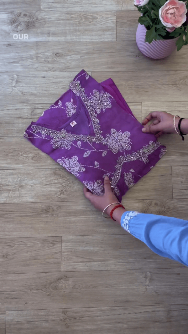 Floral Printed Empire Sequinned Anarkali Kurta With Trousers & Dupatta - Image 4