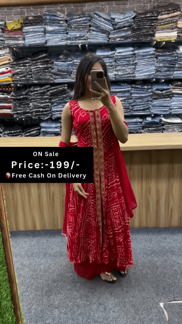 Leela bandhani print centre slit indowestern suit