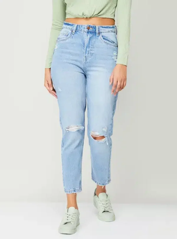 Women Stonewashed Full-Length Tapered Fit Jeans
