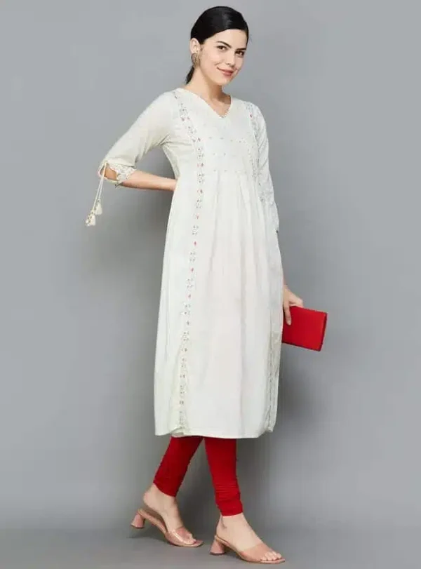 Women Beaded Yoke Flared Kurta - Image 2