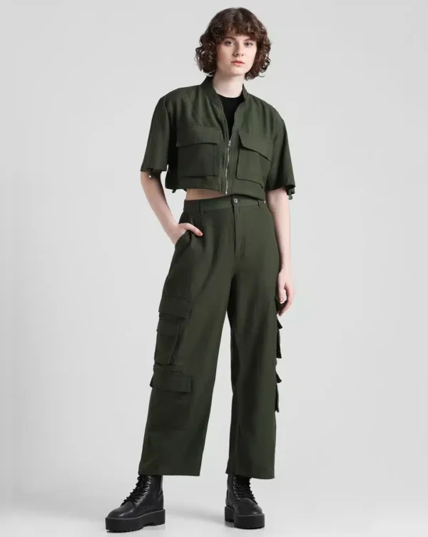 Dark Green Cropped Utility Shirt