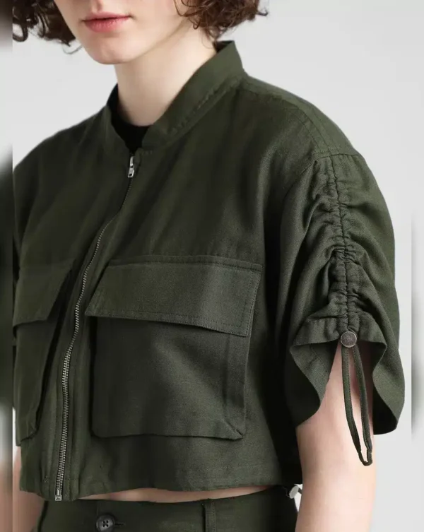 Dark Green Cropped Utility Shirt - Image 3