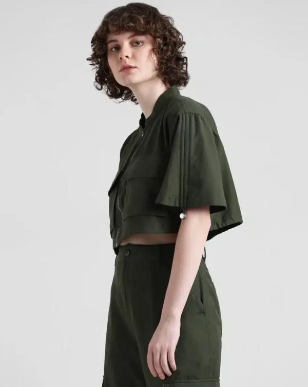 Dark Green Cropped Utility Shirt - Image 4