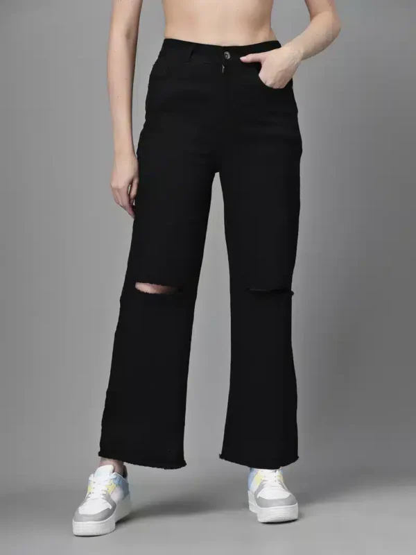 Women Loose Fit Distressed Black Jeans - Image 3