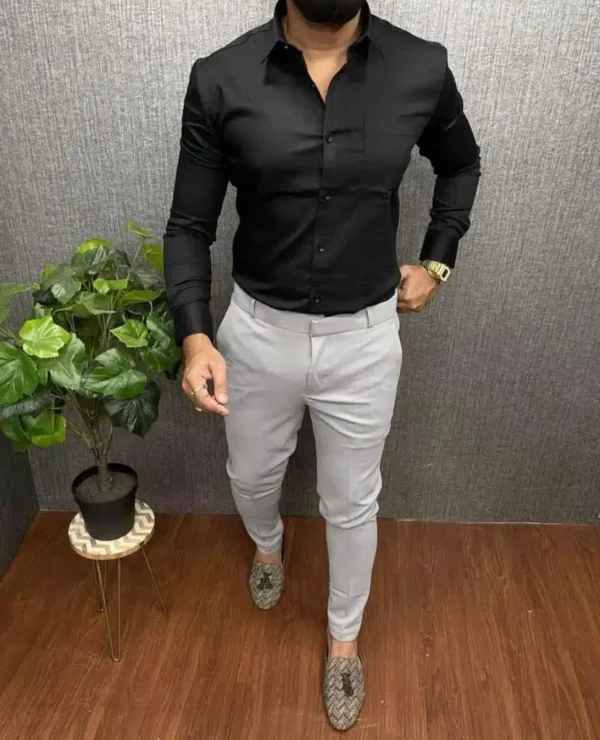 Sleek Black Shirt Grey Pant Ensemble for Men