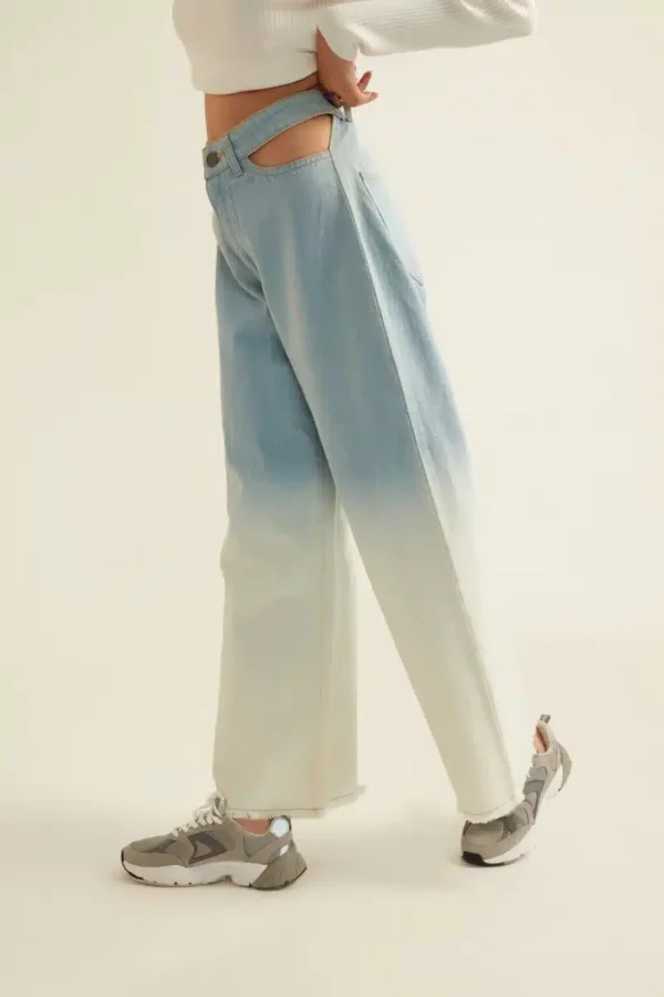 Blue White Ombre Denim Jeans with Pocket Cut-outs - Image 4