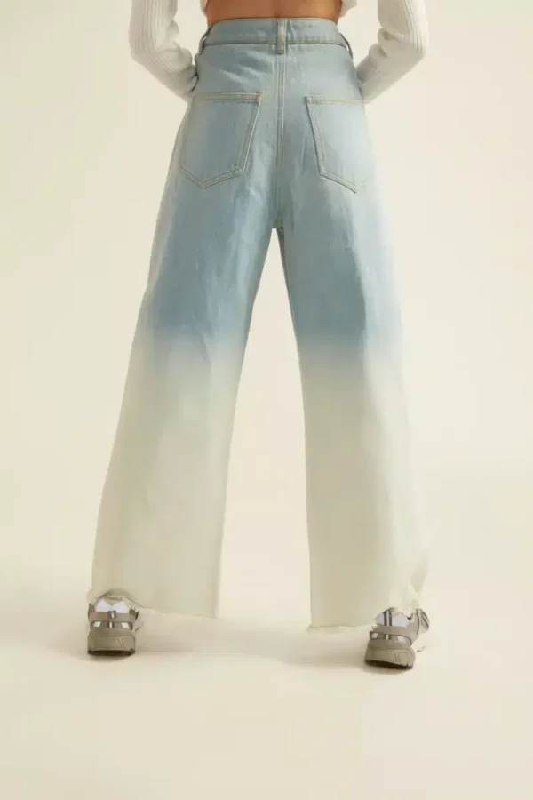 Blue White Ombre Denim Jeans with Pocket Cut-outs - Image 3