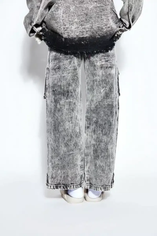90s Baggy Denim Cargo Jeans- White - Image 3