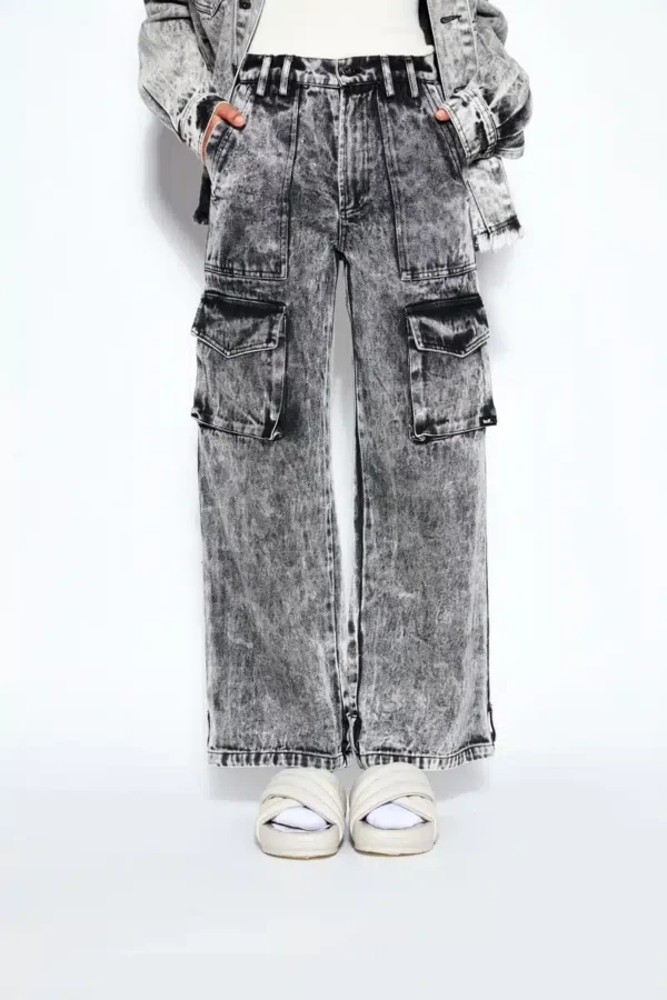 90s Baggy Denim Cargo Jeans- White